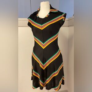 Vintage 70’s Collared Multicolor Chevron Disco Dress